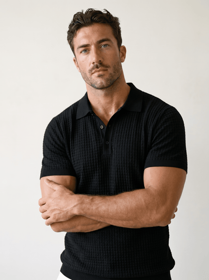 Waffle-Knit Button Polo - vencé