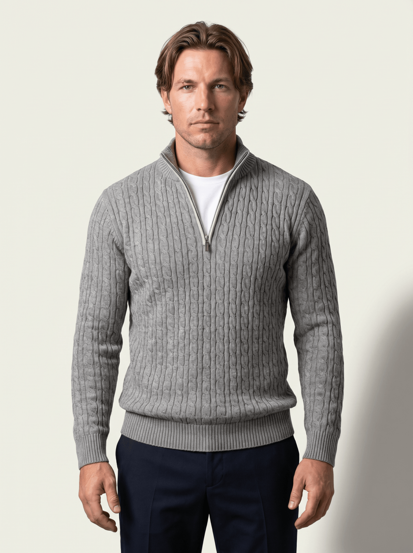 Wool Quarter-Zip Cable Sweater - vencé