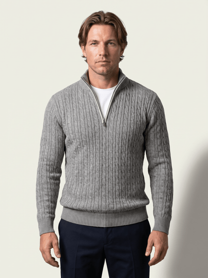 Wool Quarter-Zip Cable Sweater - vencé