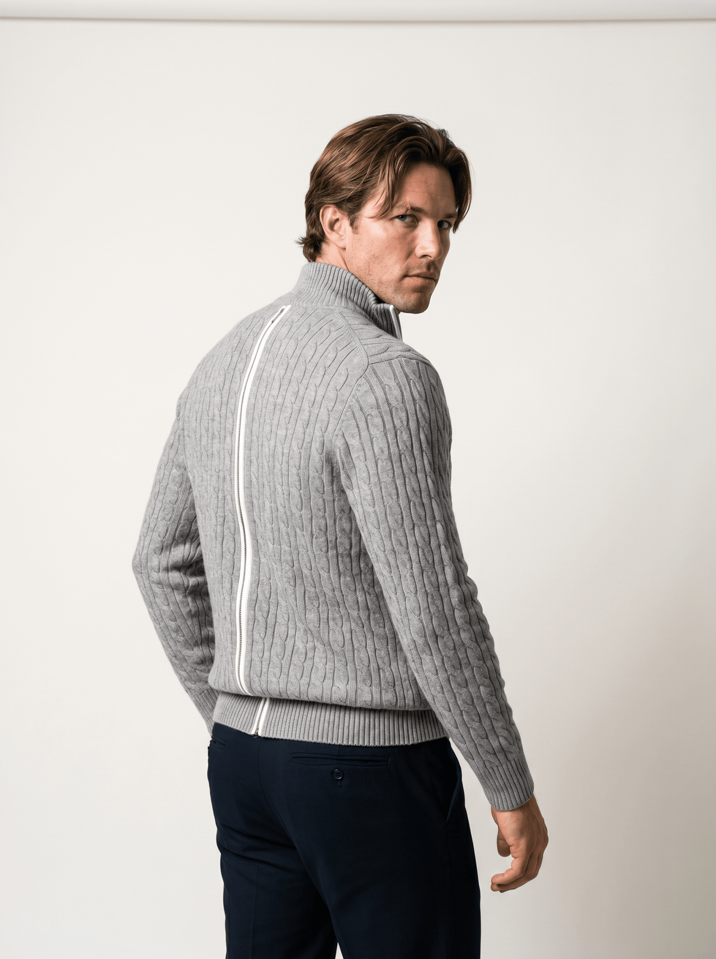 Wool Quarter-Zip Cable Sweater - vencé