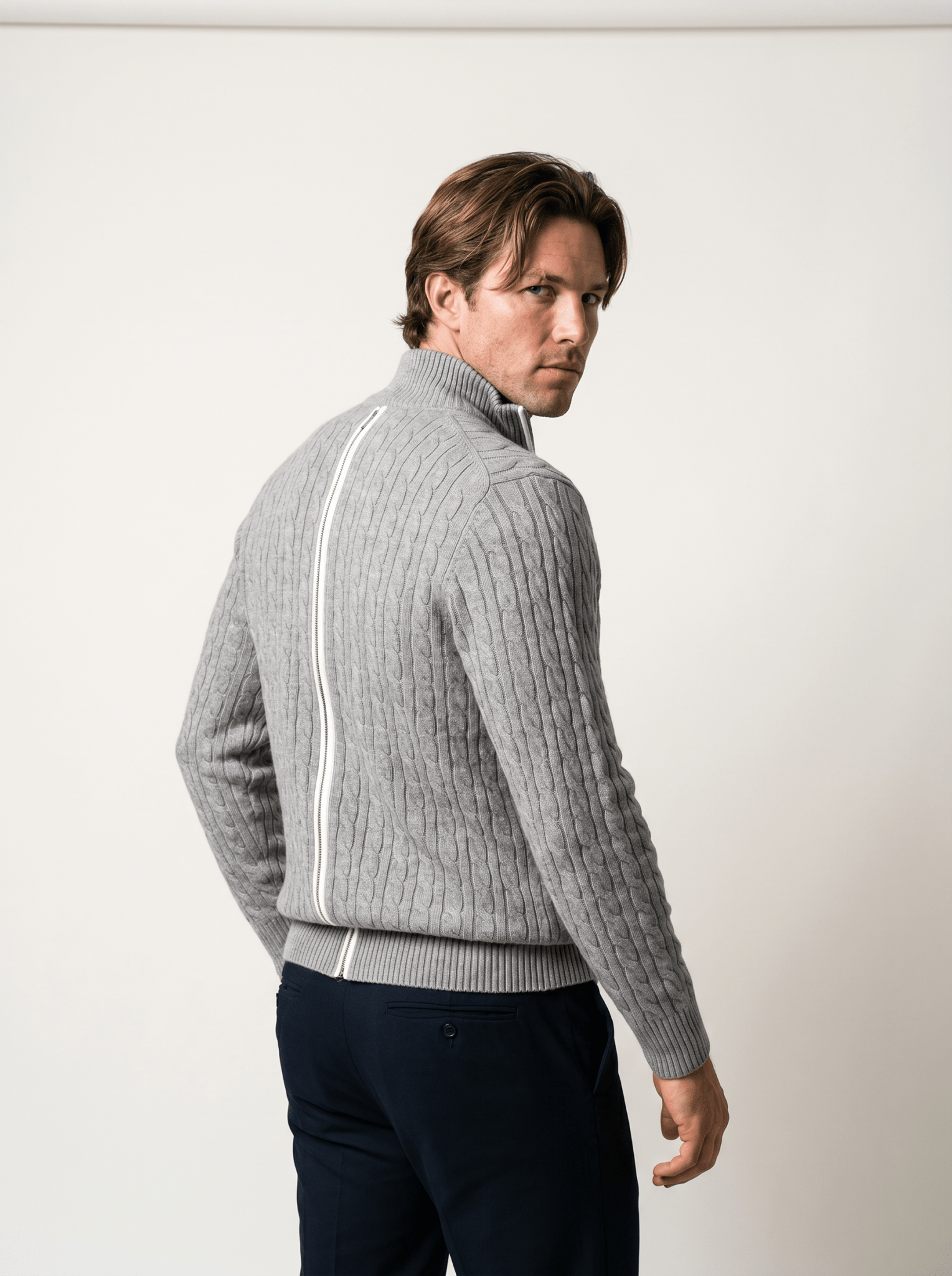 Wool Quarter-Zip Cable Sweater - vencé