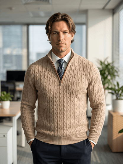 Wool Quarter-Zip Cable Sweater - vencé