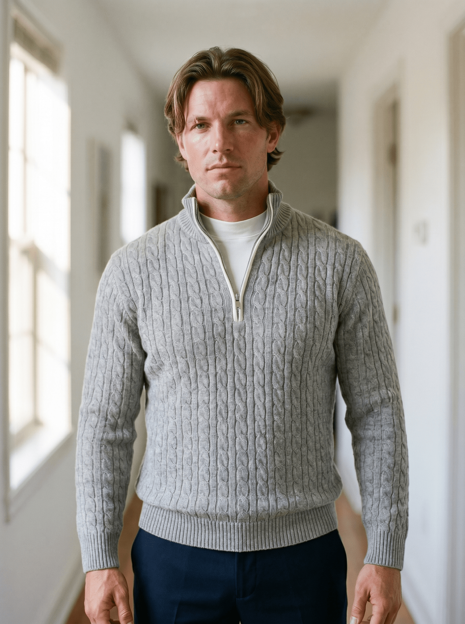 Wool Quarter-Zip Cable Sweater - vencé