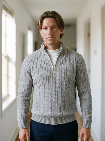 Wool Quarter-Zip Cable Sweater - vencé